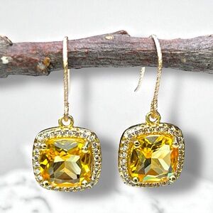 Bright Yellow Citrine Earrings 14k Yellow Gold Filled , 13th Anniversary